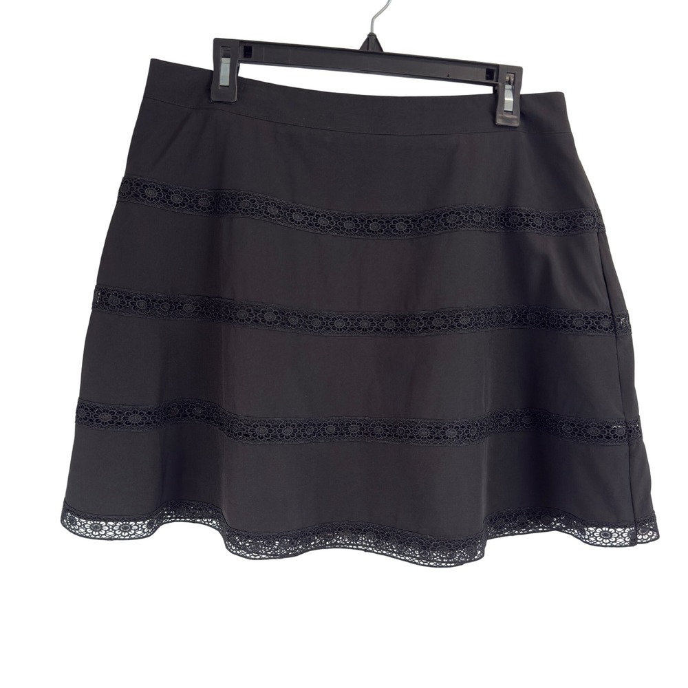 The Limited Black Lace Trim A-Line Skirt Size 12 Tiered Crochet Cotton Lined